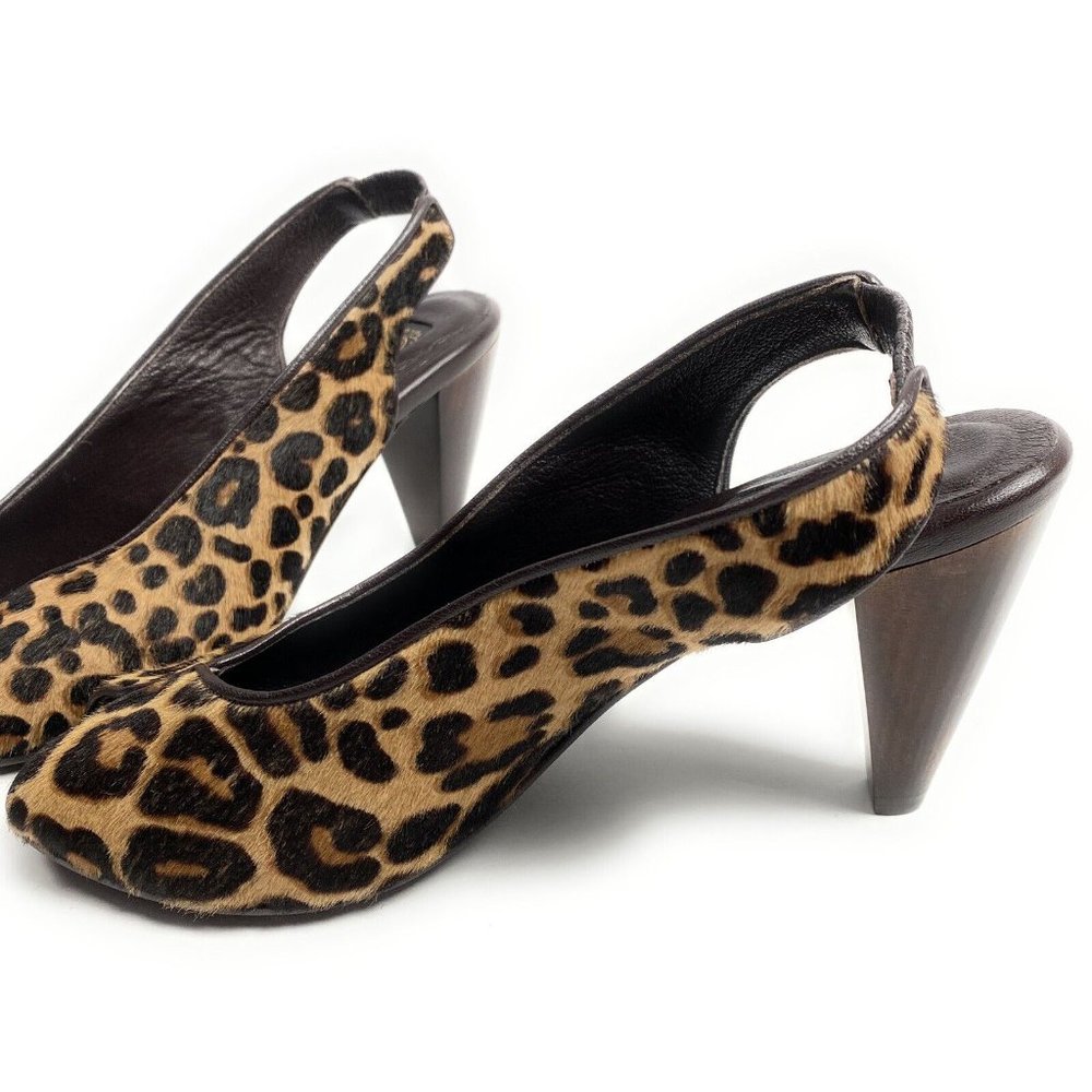 Salpy Open Toe Sling Back Leopard Shoes Made in USA Size 7.5